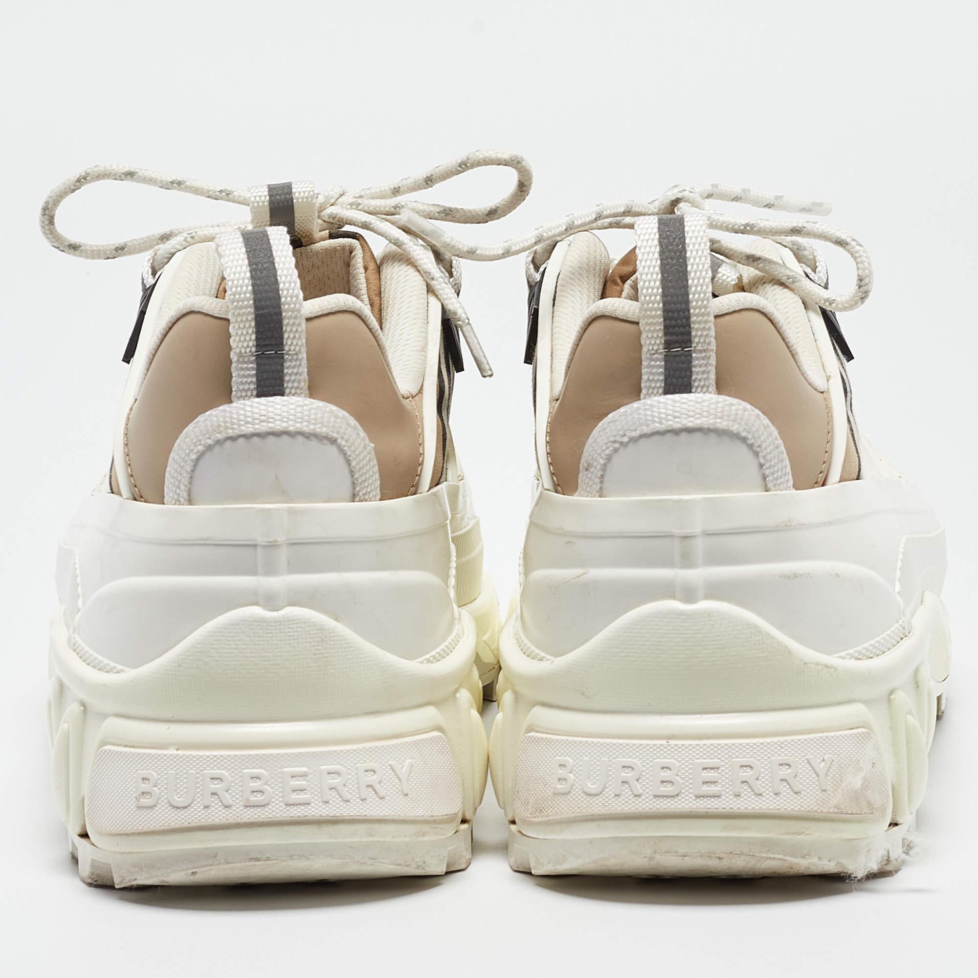 Burberry White/Beige Check Fabric and Rubber Arthur Low Top Sneakers Size 43 1