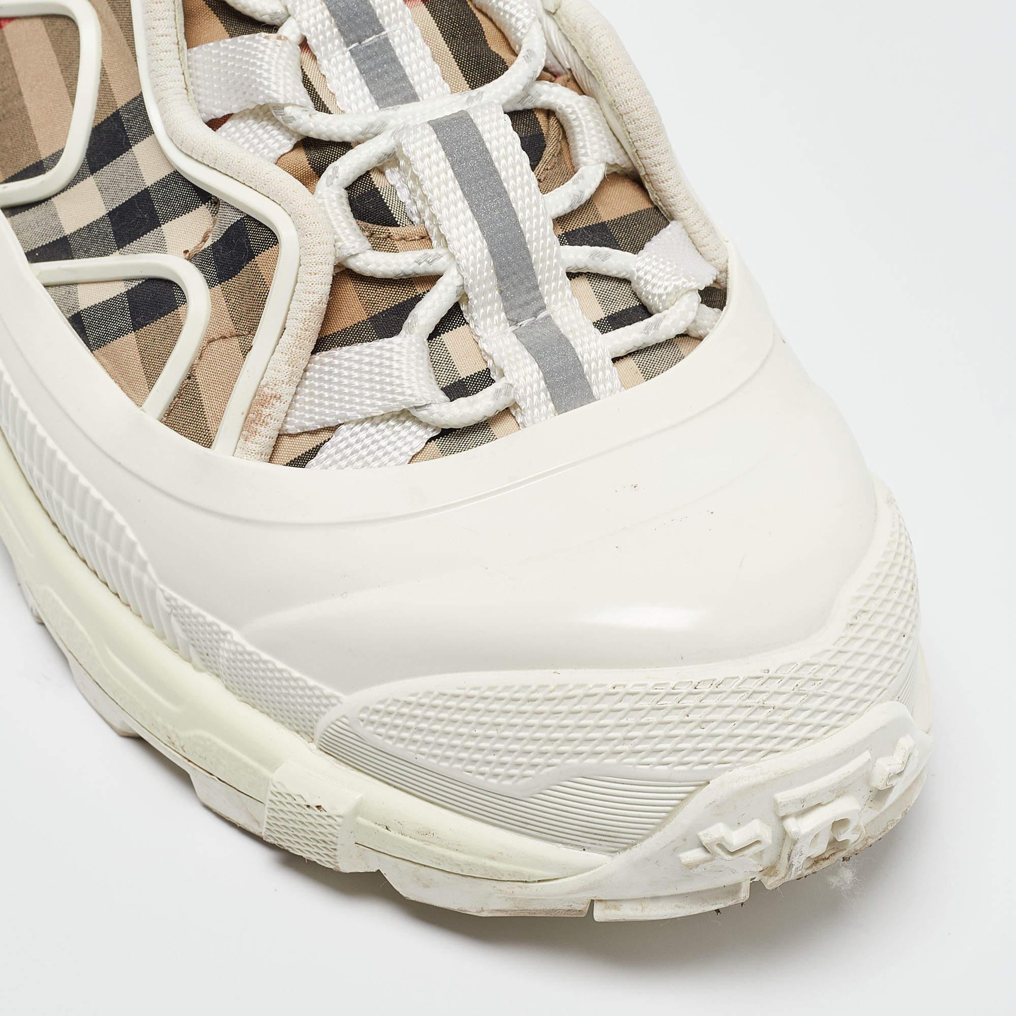Burberry White/Beige Check Fabric and Rubber Arthur Low Top Sneakers Size 43 4