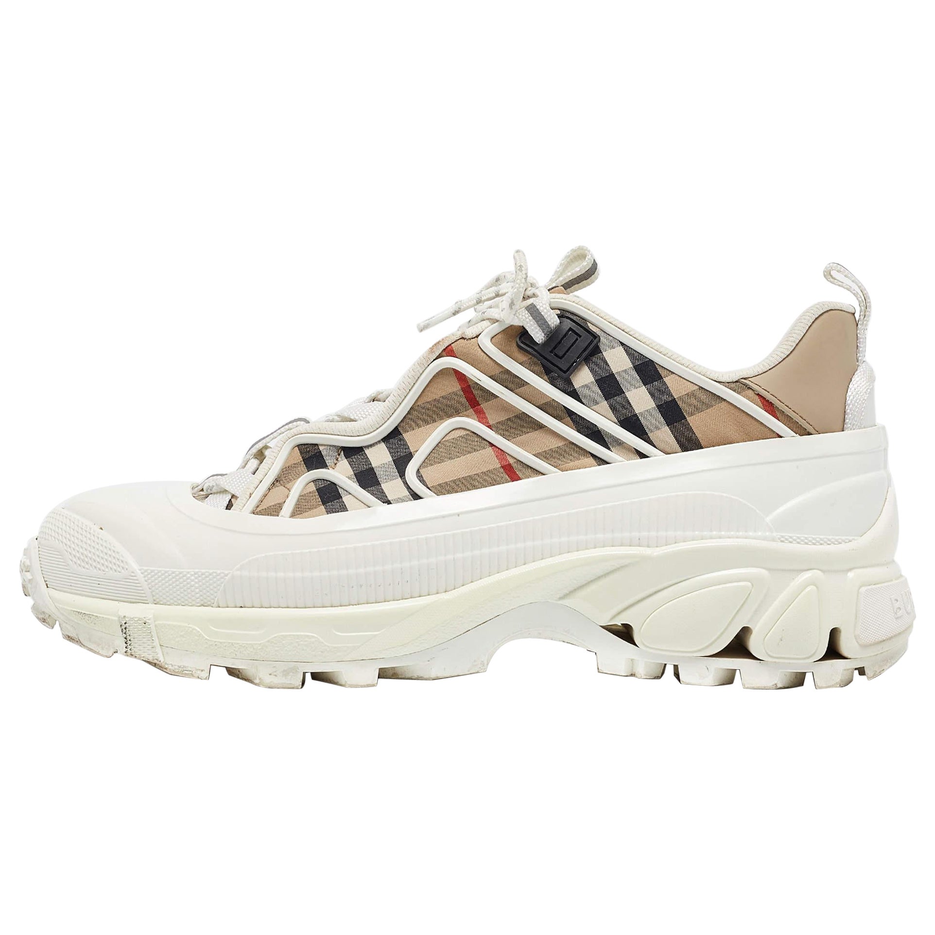 Burberry White/Beige Check Fabric and Rubber Arthur Low Top Sneakers Size 43
