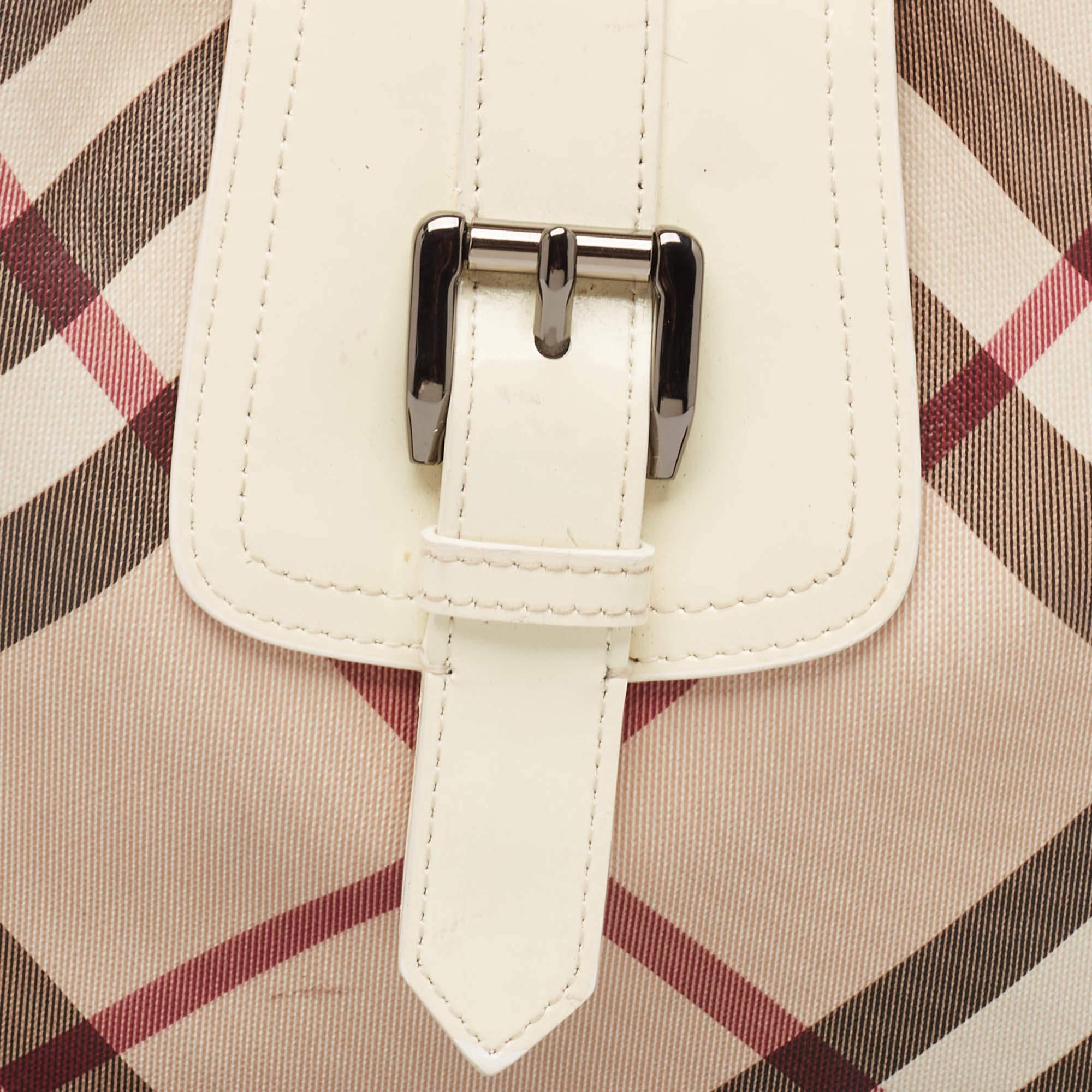 Burberry White/Beige Nova Check PVC and Patent Leather Brooke Hobo 1