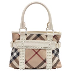Burberry White/Beige Super Nova Check Vinyl Small Studded Rachel Tote
