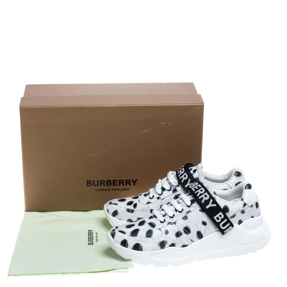 Women's Burberry White/Black Cheetah Print Leather Ronnie Sneakers Size 40.5
