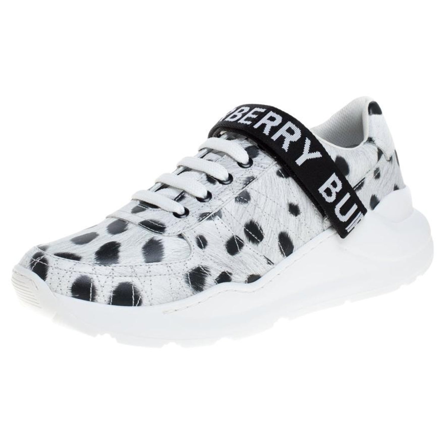Burberry White/Black Cheetah Print Leather Ronnie Sneakers Size 40.5 For  Sale at 1stDibs