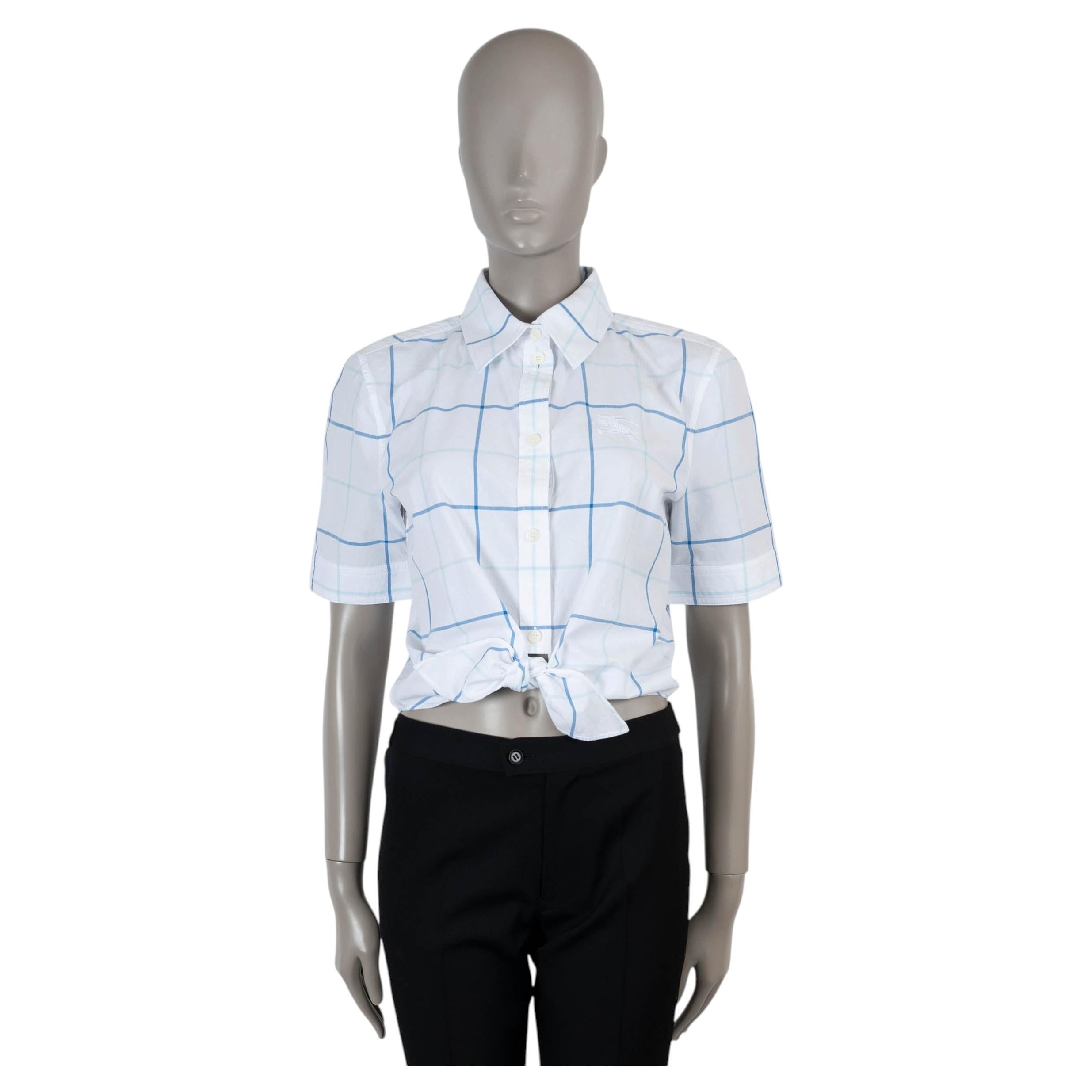 BURBERRY white blue cotton CHECK TIE WAIST CROP SHIRT Dress M