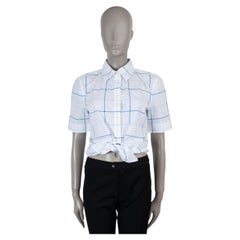 BURBERRY Camicia corta con cintura, a quadri in cotone bianco e blu, taglia M