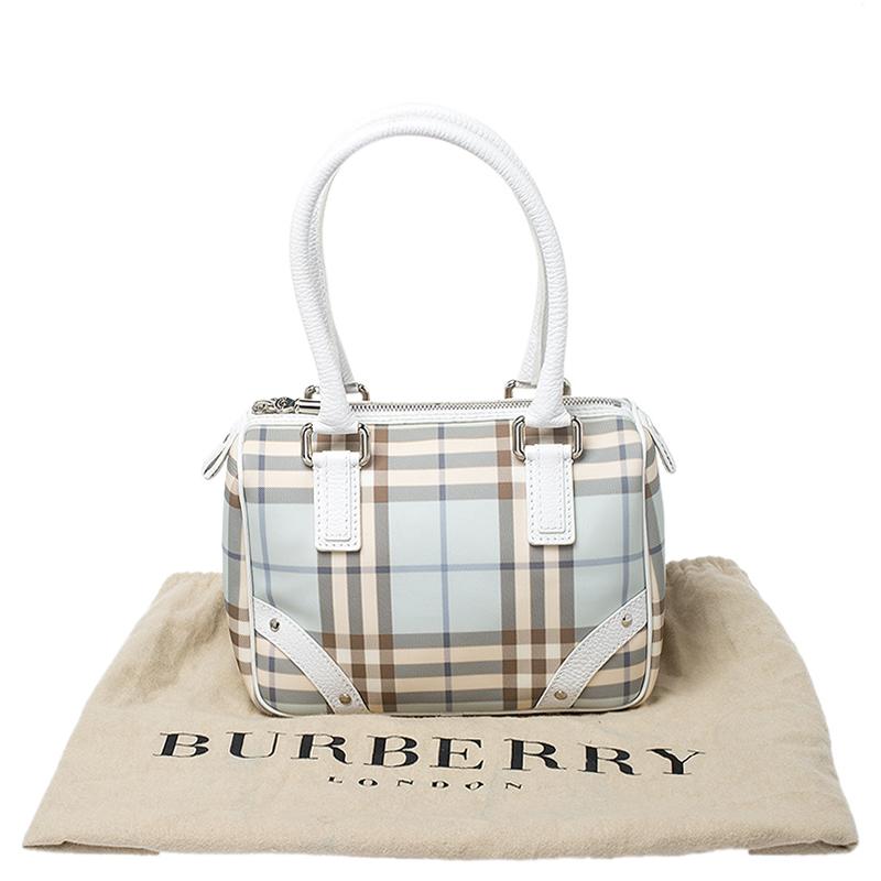 Burberry White/Blue Nova Check PVC Small Chester Boston Bag For Sale 4