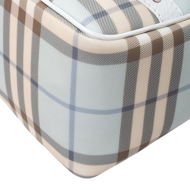 Gray Burberry White/Blue Nova Check PVC Small Chester Boston Bag For Sale