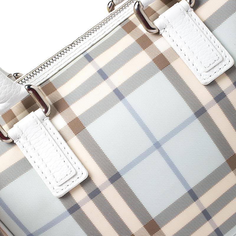 Women's Burberry White/Blue Nova Check PVC Small Chester Boston Bag For Sale