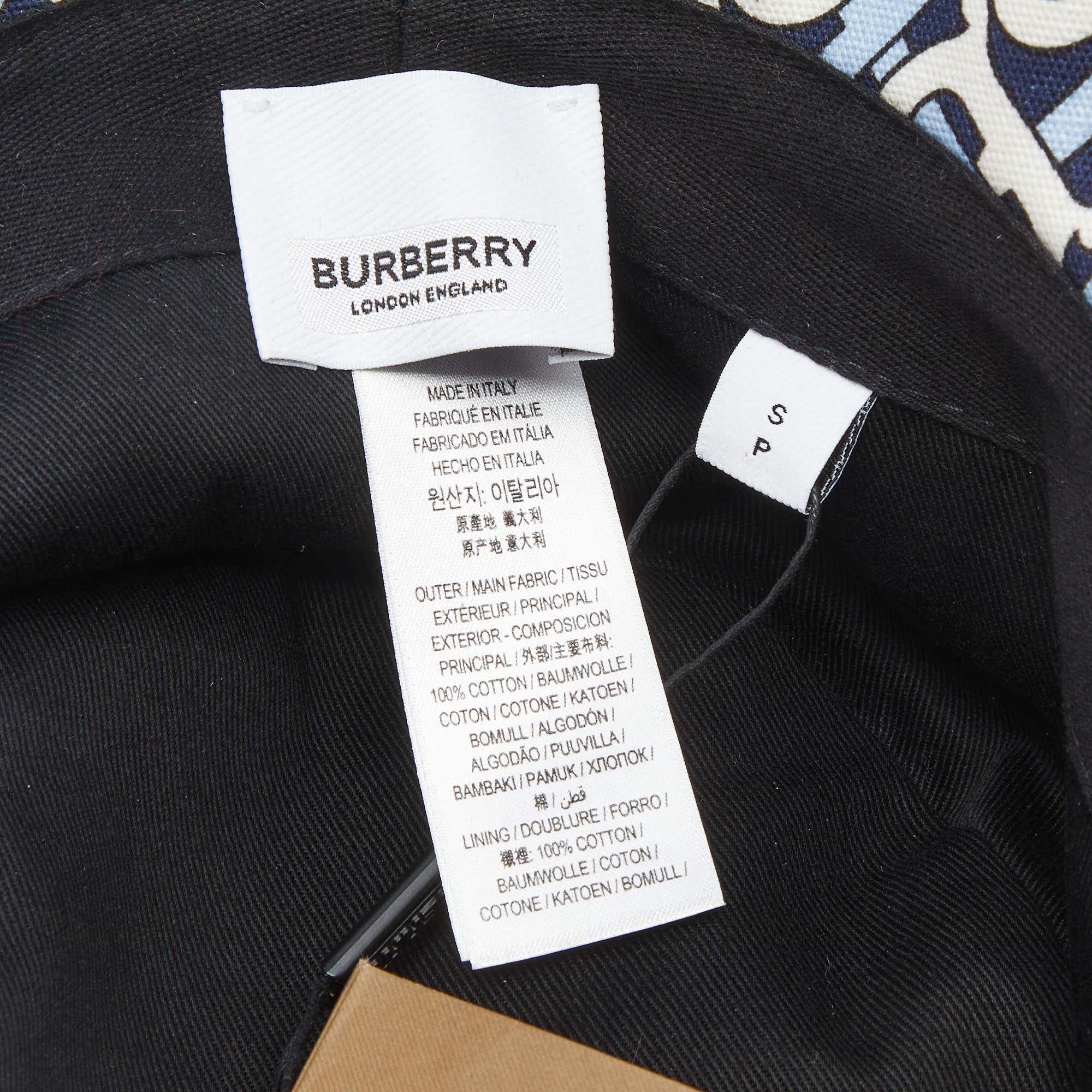 Women's Burberry White/Blue TB Monogram Cotton Bucket Hat