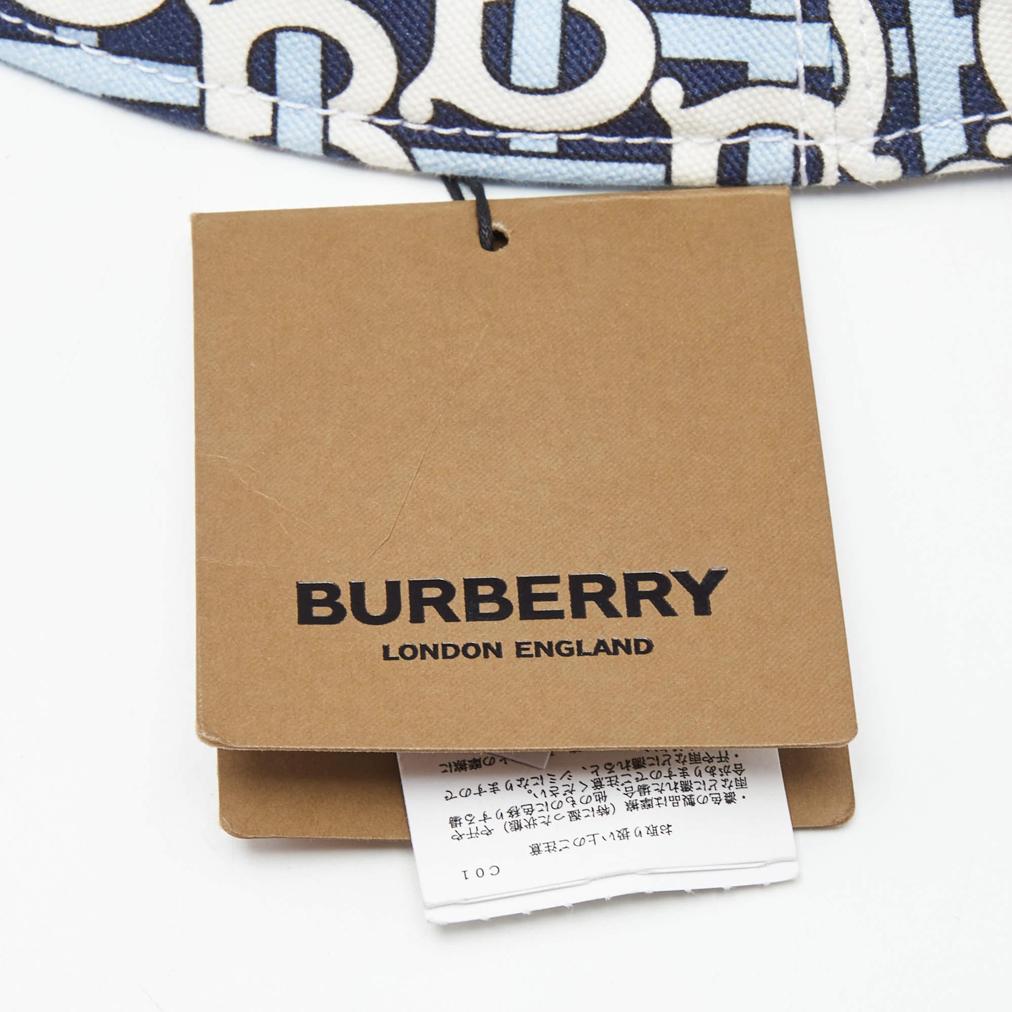 Burberry White/Blue TB Monogram Cotton Bucket Hat 1