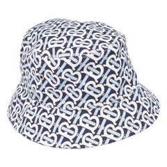 Cappello a Secchiello in Cotone Monogram Burberry Bianco/Blu TB
