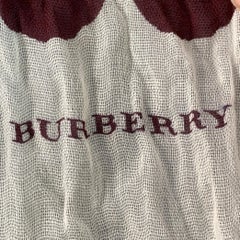 BURBERRY White Burgundy Polka Dot Cotton Fringe Scarf