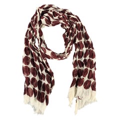 BURBERRY White Burgundy Polka Dot Cotton Fringe Scarf