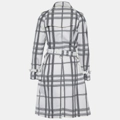Burberry White Check Cotton Double Breasted Trench Coat M