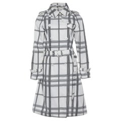Burberry White Check Cotton Double Breasted Trench Coat M