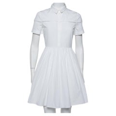 Burberry - Mini robe évasée à col en coton blanc S