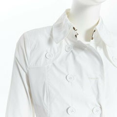 BURBERRY white cotton double breast pleat belt trench coat shoulder pad UK8 US6