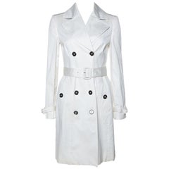 Burberry White Cotton Double Breasted Belted Trench Coat S