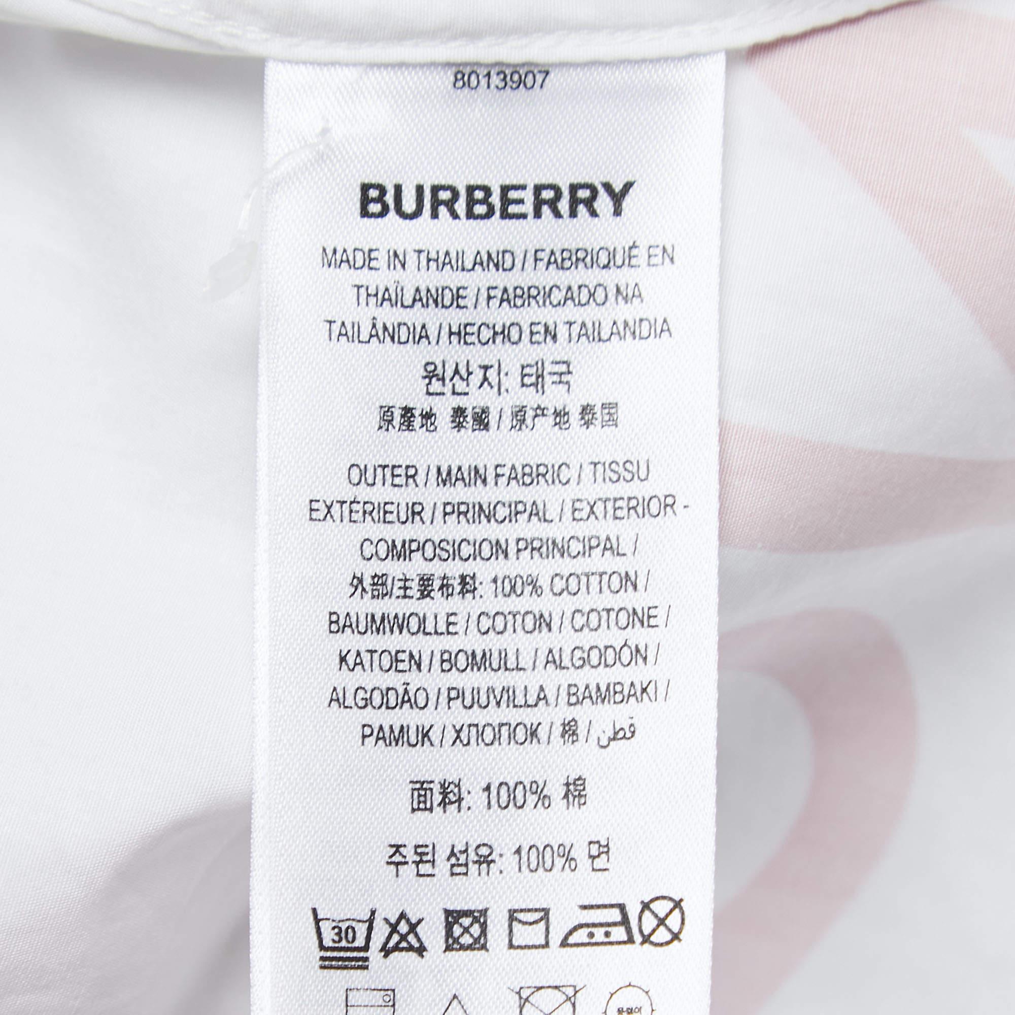 Women's Burberry White Cotton Horseferry Print Mini Belted Shirt Dress L