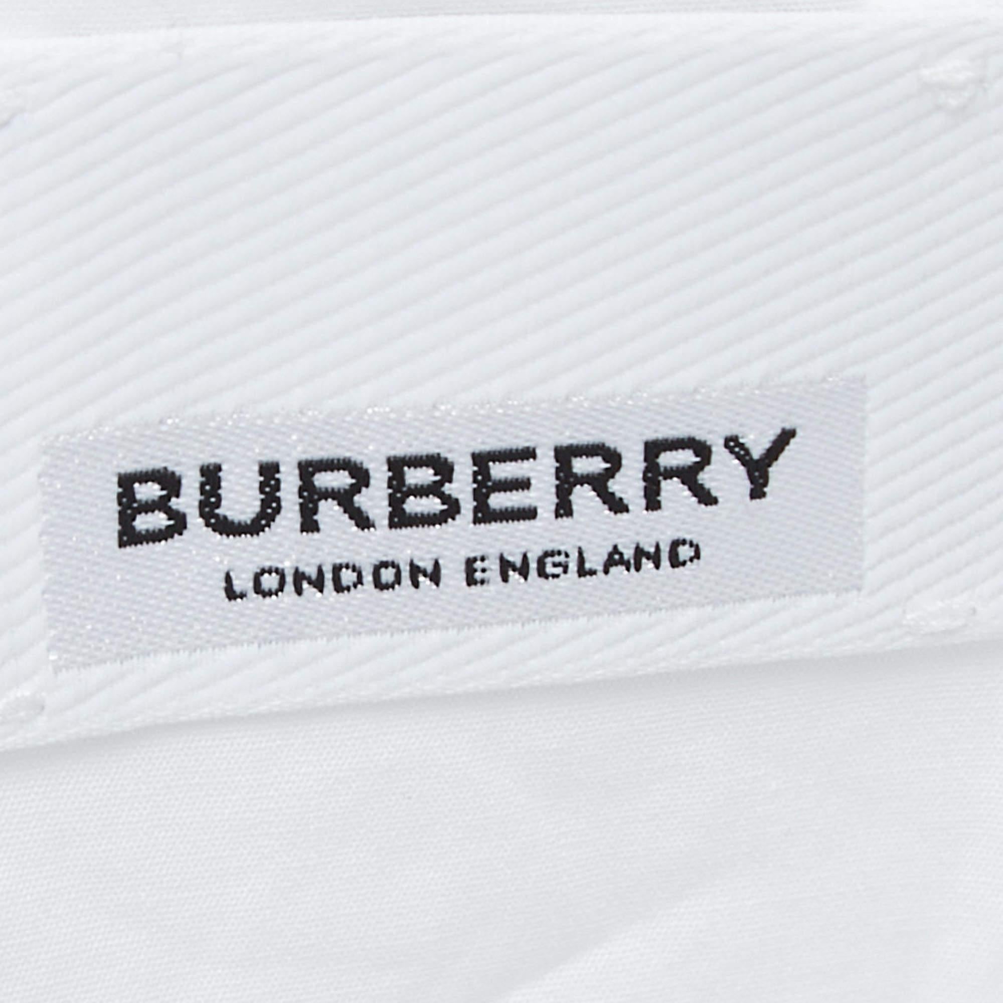 Burberry White Cotton Horseferry Print Mini Belted Shirt Dress L 1