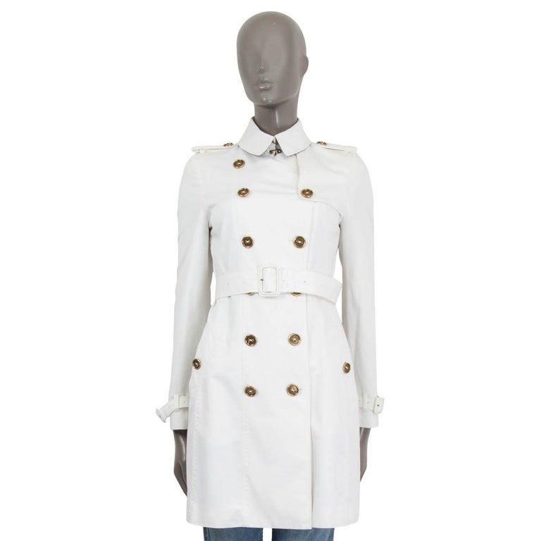 BURBERRY white cotton KENSINGTON TRENCH Coat Jacket 8 S For Sale at 1stDibs