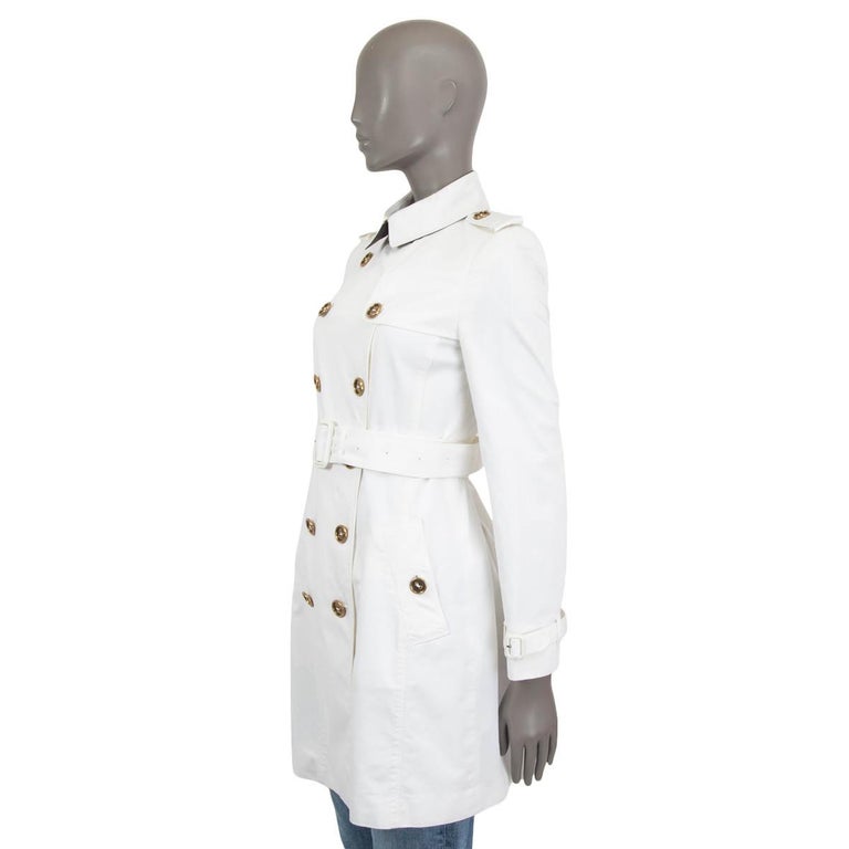 BURBERRY white cotton KENSINGTON TRENCH Coat Jacket 8 S For Sale at 1stDibs