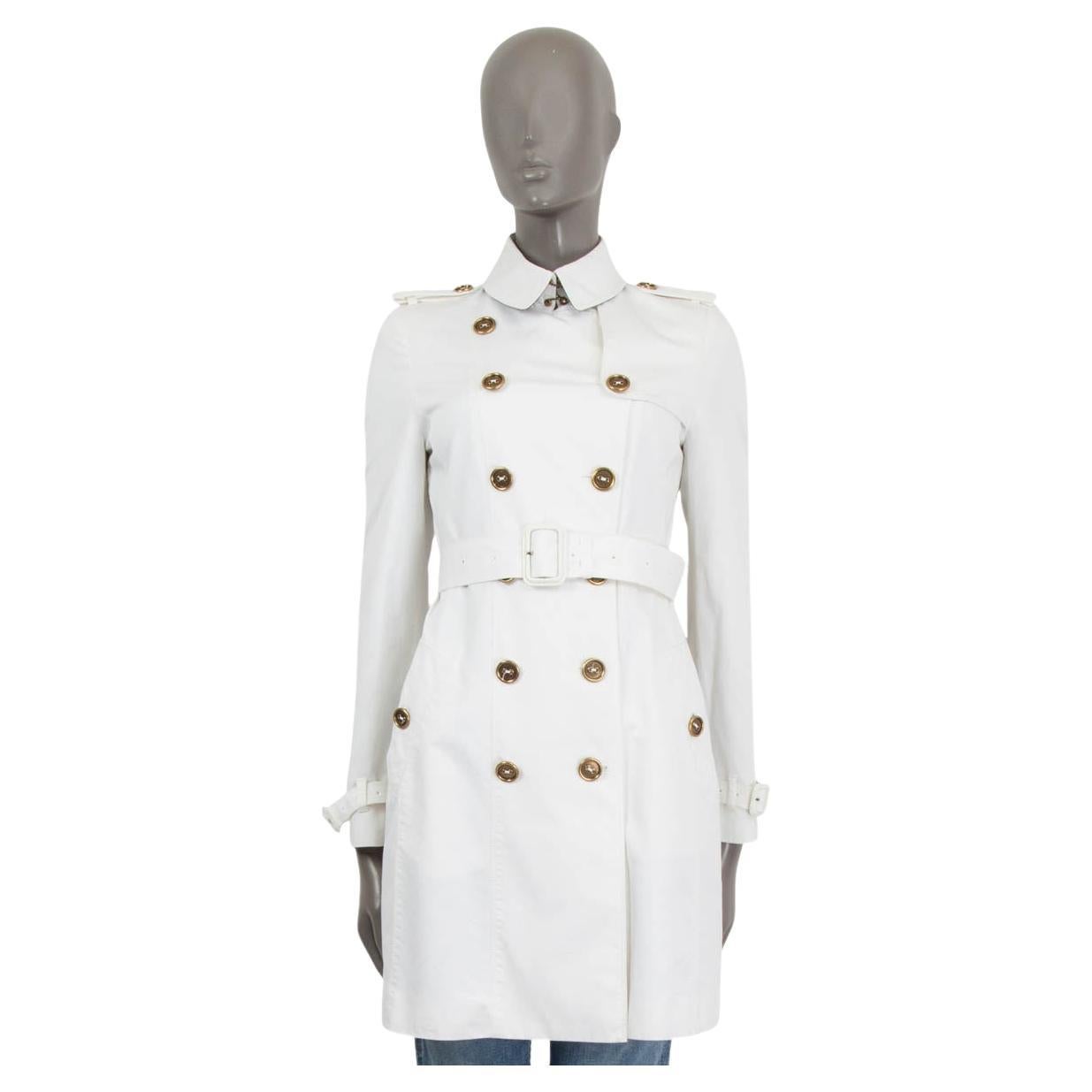 BURBERRY white cotton KENSINGTON TRENCH Coat Jacket 8 S For Sale