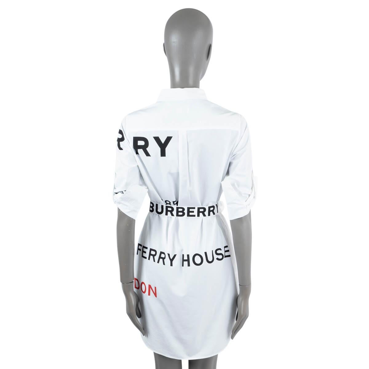 BURBERRY white cotton KILEY HORSEFERRY PRINT BELTED SHIRT Dress 6 XS In Excellent Condition In Zürich, CH