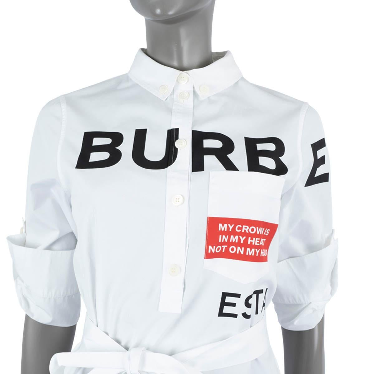Women's BURBERRY white cotton KILEY HORSEFERRY PRINT BELTED SHIRT Dress 6 XS
