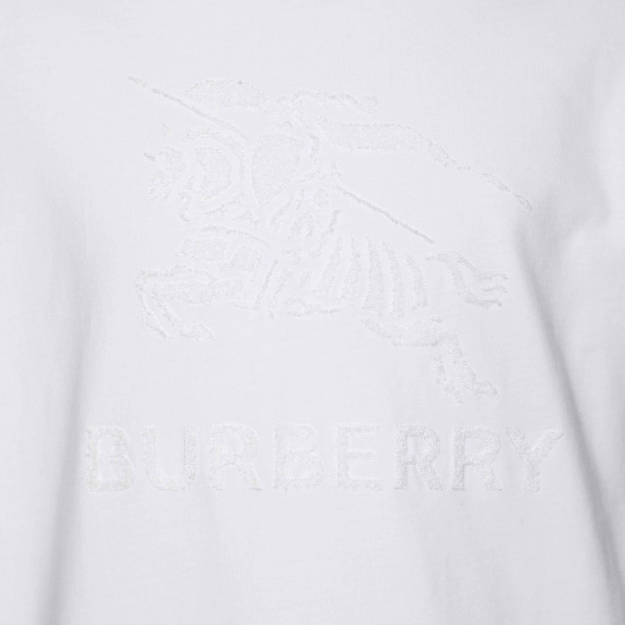 Gray Burberry White Cotton Logo T-Shirt M For Sale