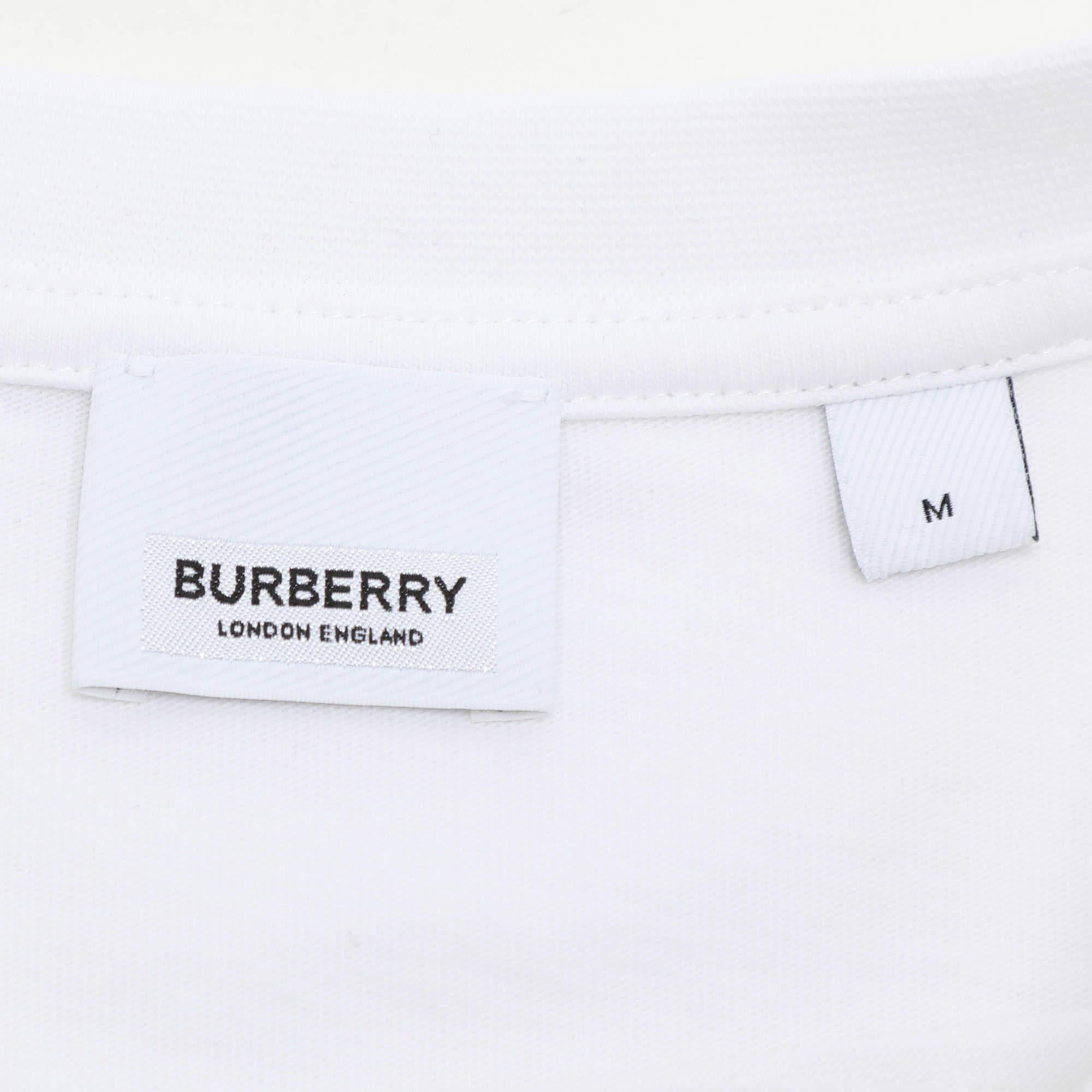 Burberry White Cotton Logo T-Shirt M In Good Condition For Sale In Dubai, Al Qouz 2