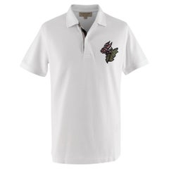 Burberry White Cotton Pique Polo Shirt with Dragon Applique - US M