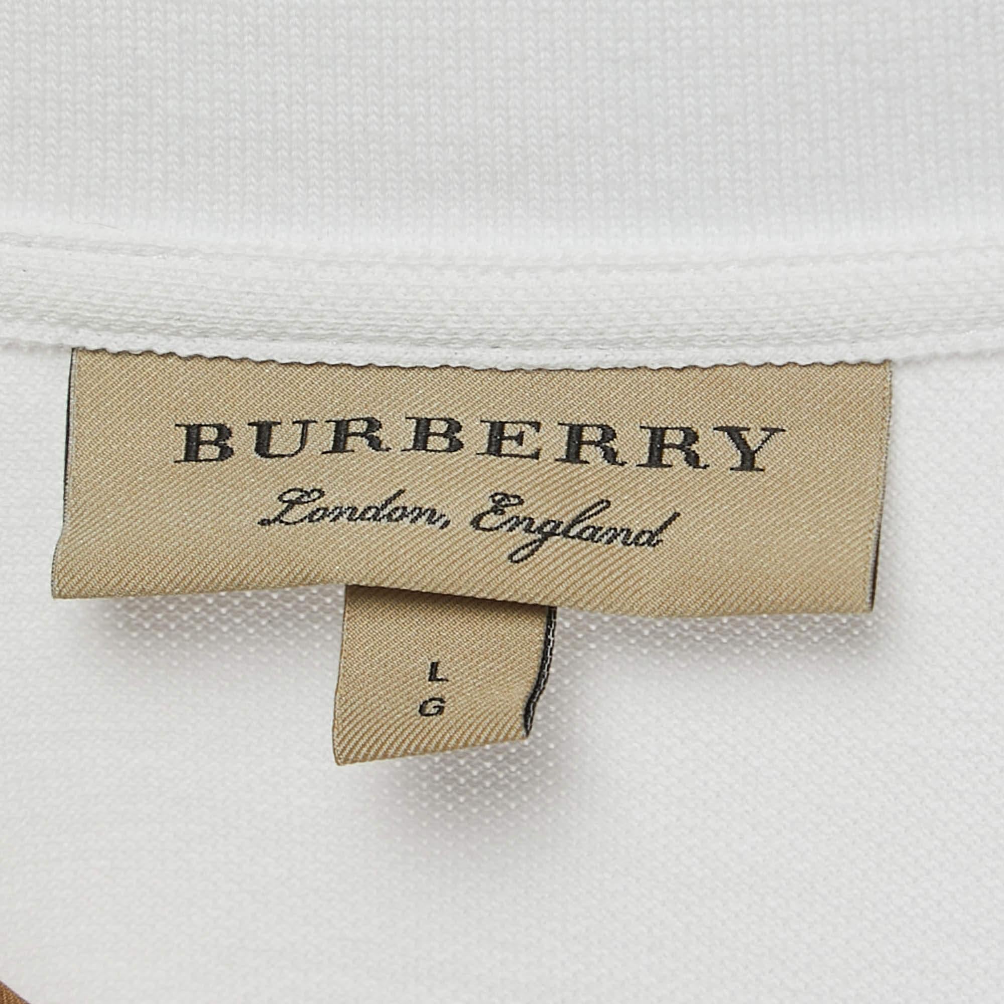 Burberry White Cotton Pique Polo T-Shirt L In Good Condition In Dubai, Al Qouz 2