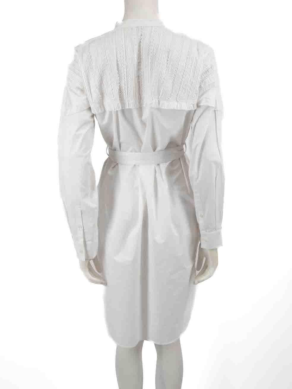 Burberry White Lace Trim Belted Shirt Dress Size M In Good Condition For Sale In London, GB