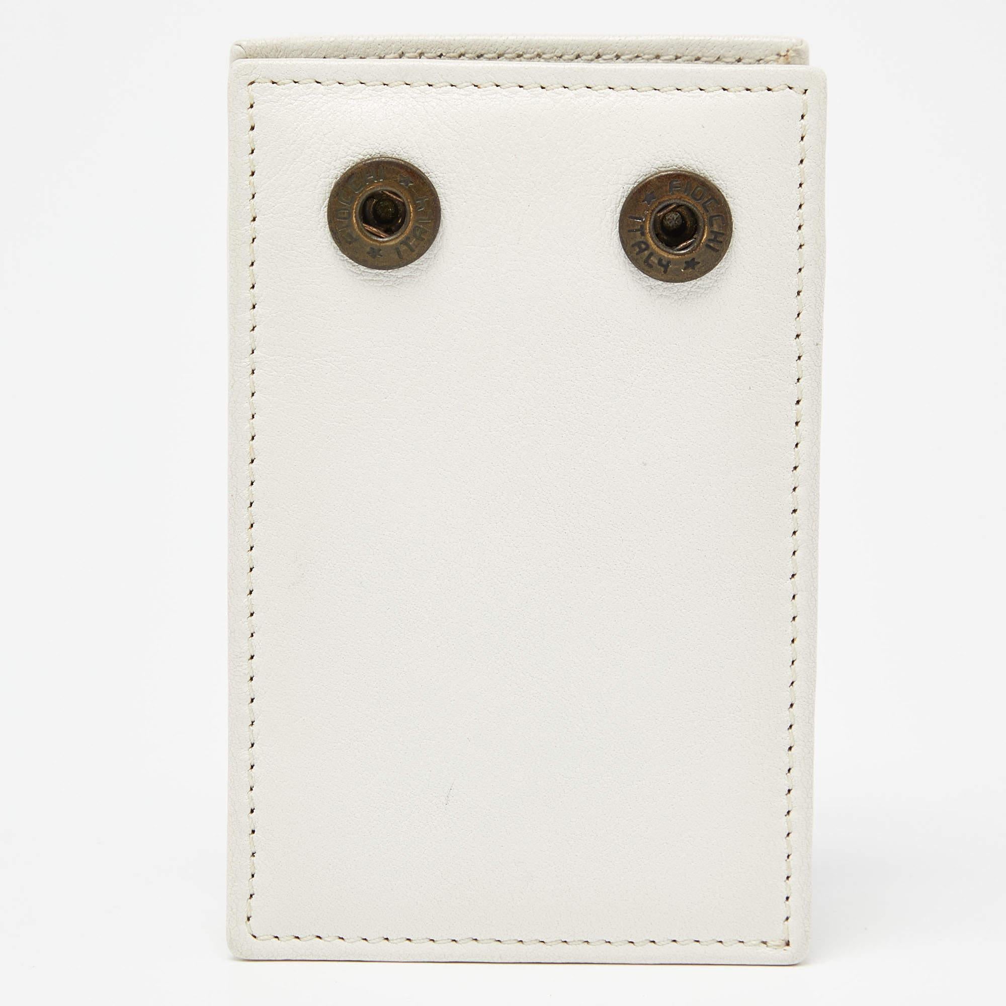 Burberry White Leather and Check Canvas Card Holder with Strap In Good Condition For Sale In Dubai, Al Qouz 2