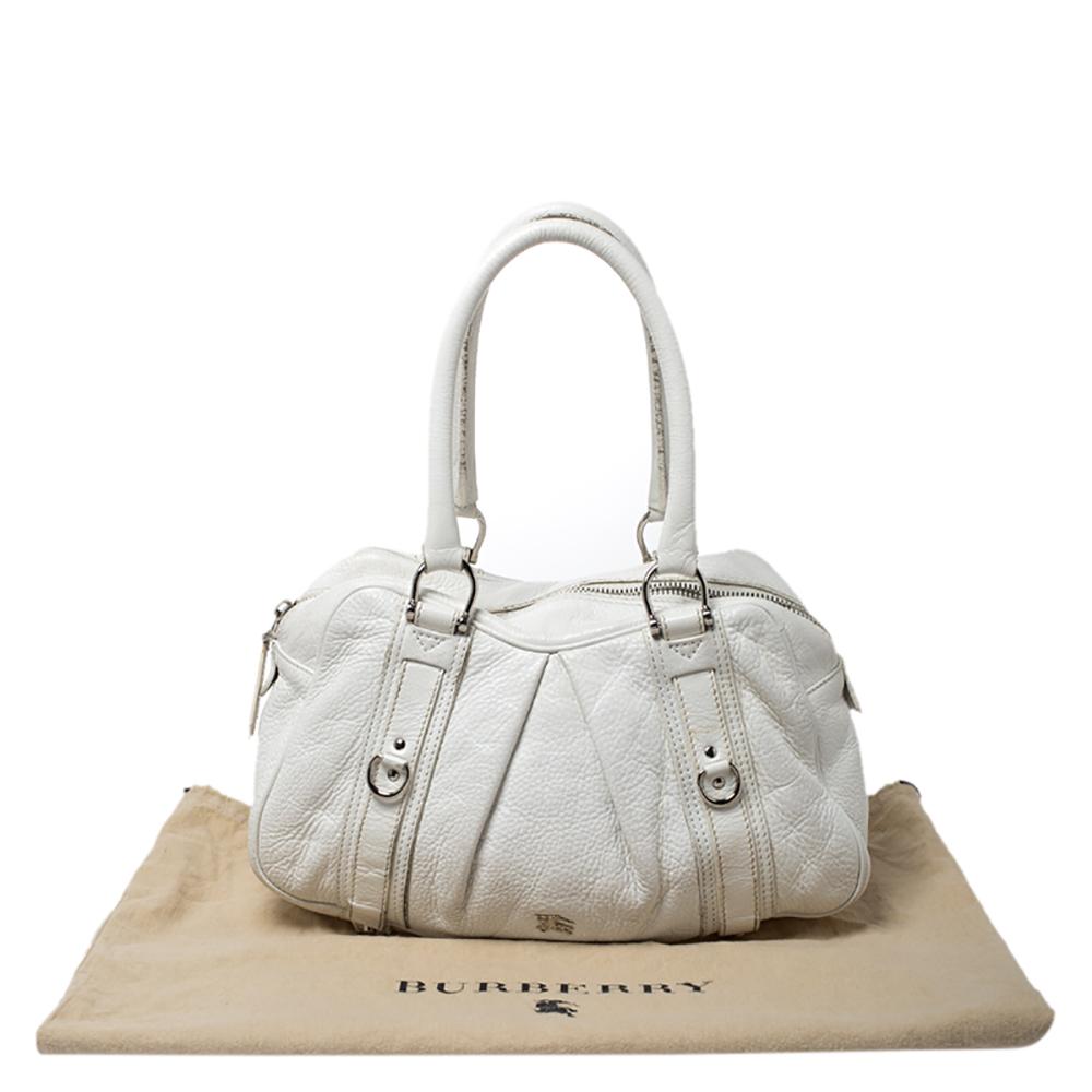 Burberry White Leather Ashbury Satchel For Sale 4