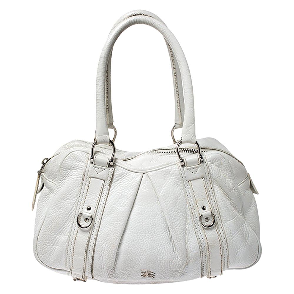Burberry White Leather Ashbury Satchel For Sale