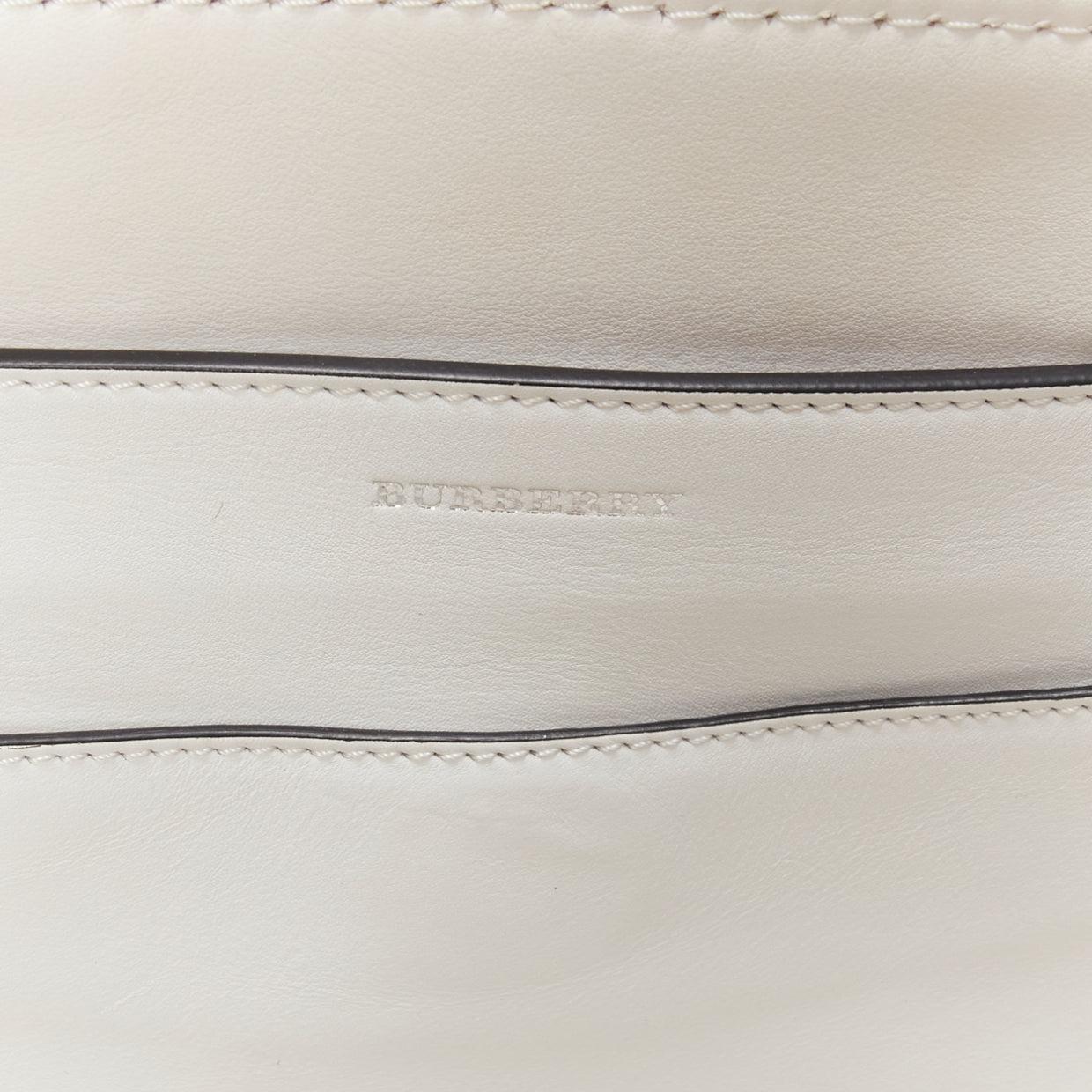 BURBERRY white leather beige canvas studded belt shoulder travel satchel bag 6