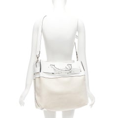 BURBERRY white leather beige canvas studded belt shoulder travel satchel bag