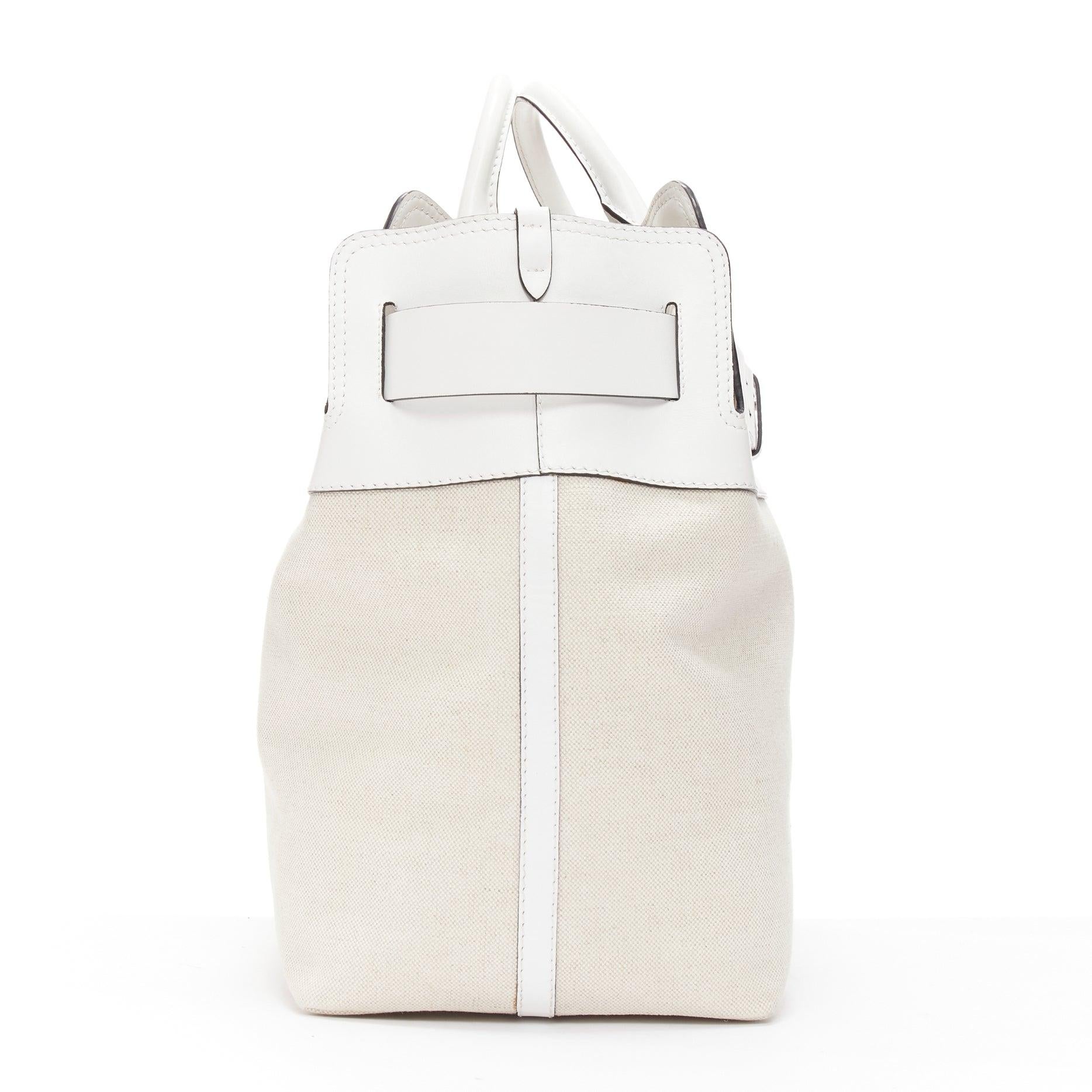 Women's BURBERRY white leather beige canvas studded belt shoulder travel satchel bag