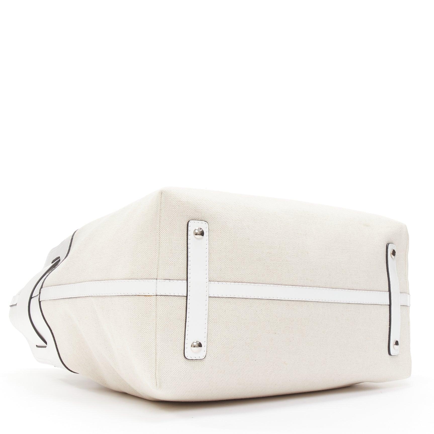 BURBERRY white leather beige canvas studded belt shoulder travel satchel bag 2
