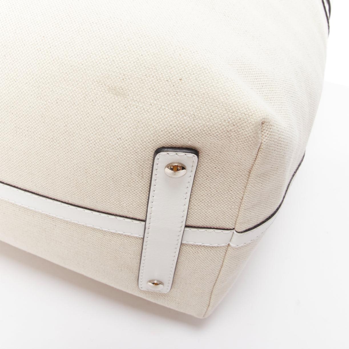 BURBERRY white leather beige canvas studded belt shoulder travel satchel bag 3