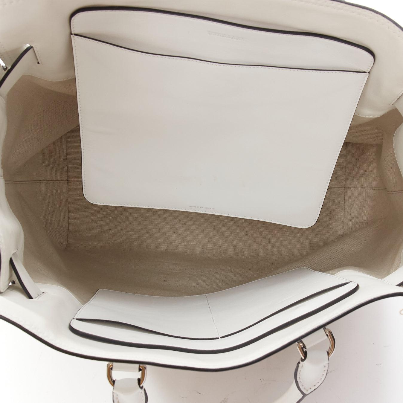 BURBERRY white leather beige canvas studded belt shoulder travel satchel bag 5