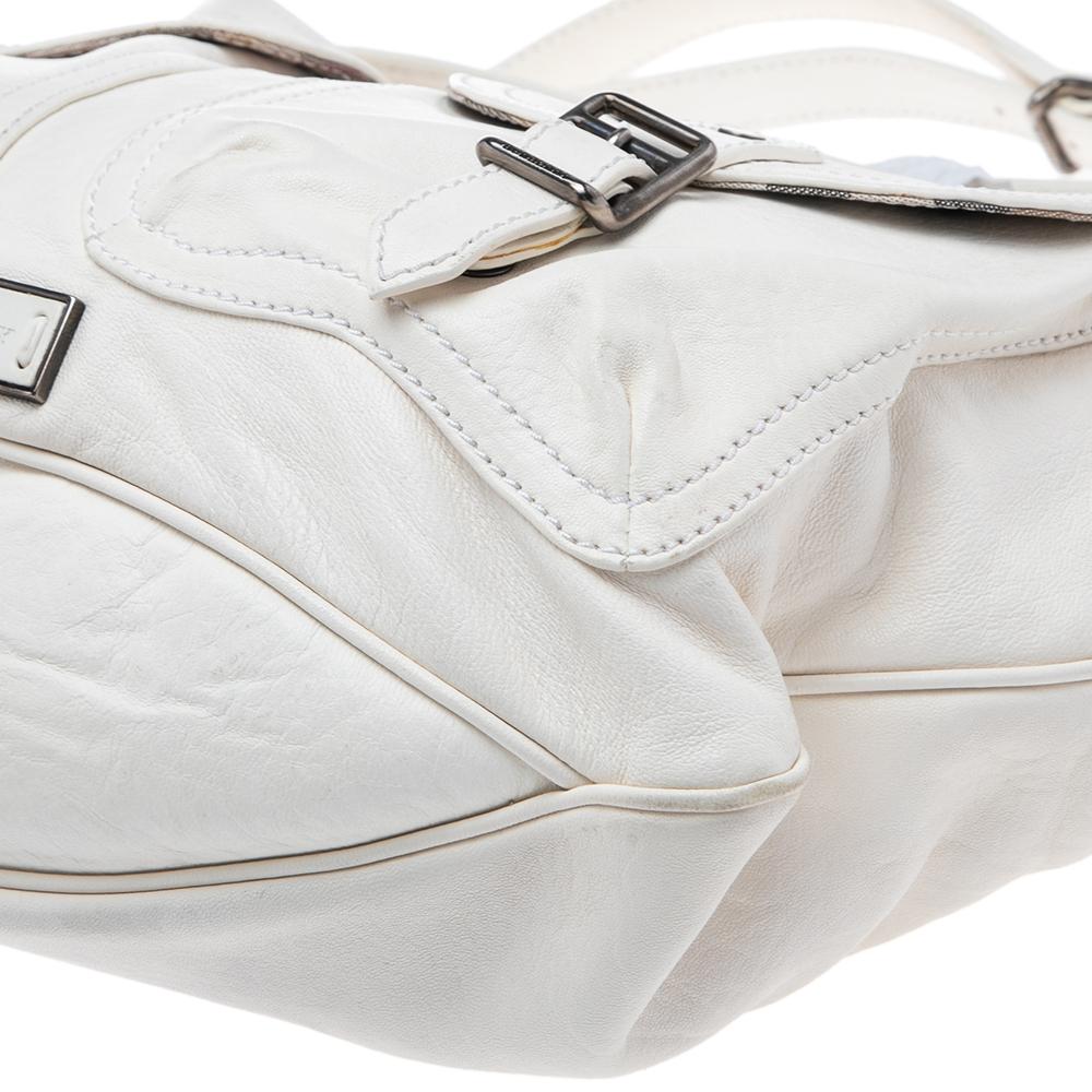 Gray Burberry White Leather Crompton Shoulder Bag