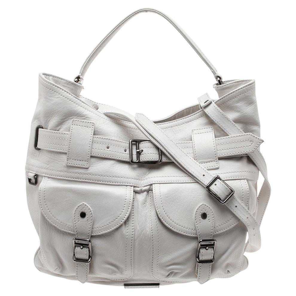 Burberry White Leather Crompton Shoulder Bag