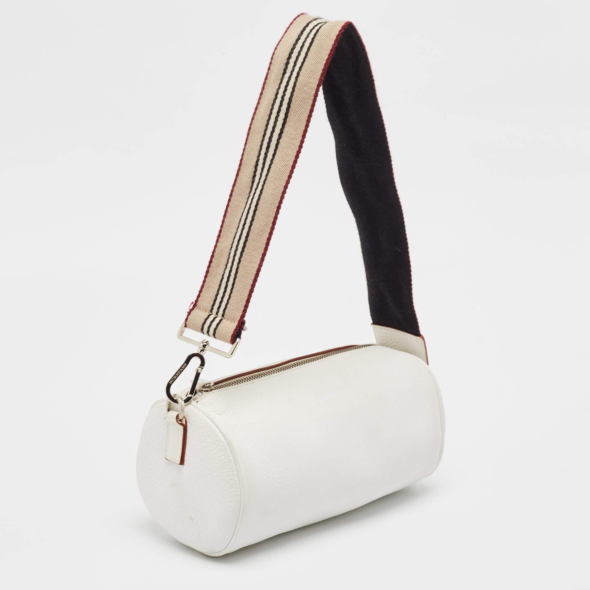 Bianco Borsa a tracolla a cilindro in pelle bianca di Burberry in vendita
