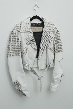 Burberry White Leather Jacket  with SIlver Studs 2015