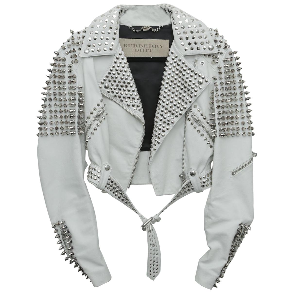 Burberry White Leather Jacket  with SIlver Studs 2015 For Sale