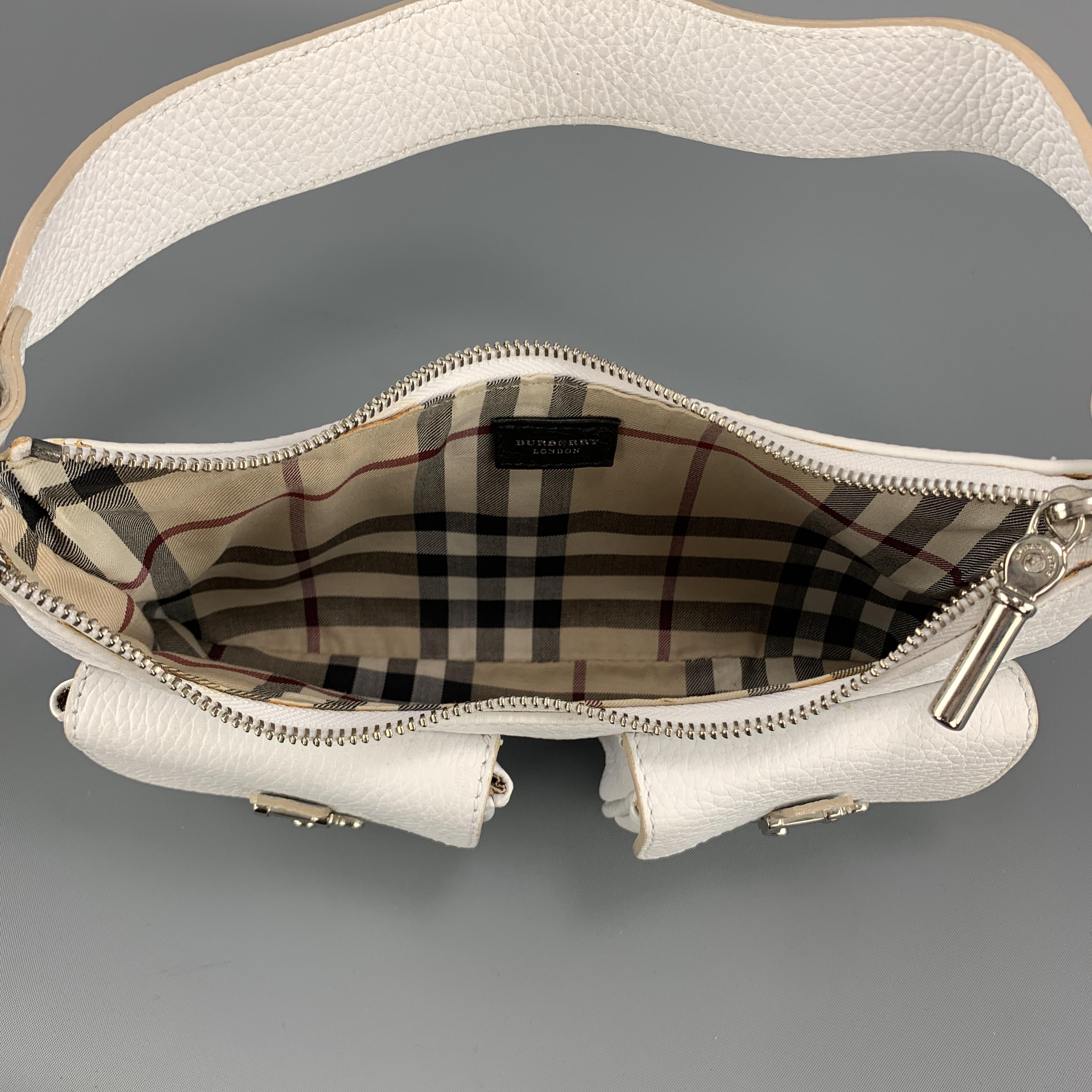 BURBERRY White Leather Mini Patch Flap Pocket Shoulder Bag Purse 2