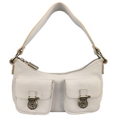 BURBERRY White Leather Mini Patch Flap Pocket Shoulder Bag Purse